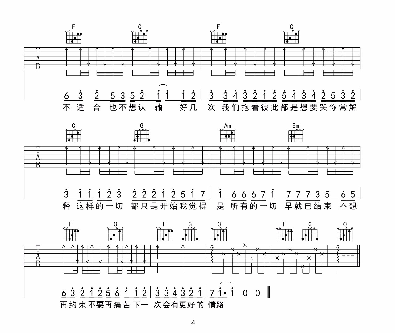最近吉他谱4-王小帅-C调指法