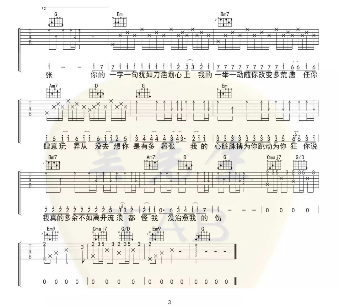嚣张吉他谱3-en-G调指法