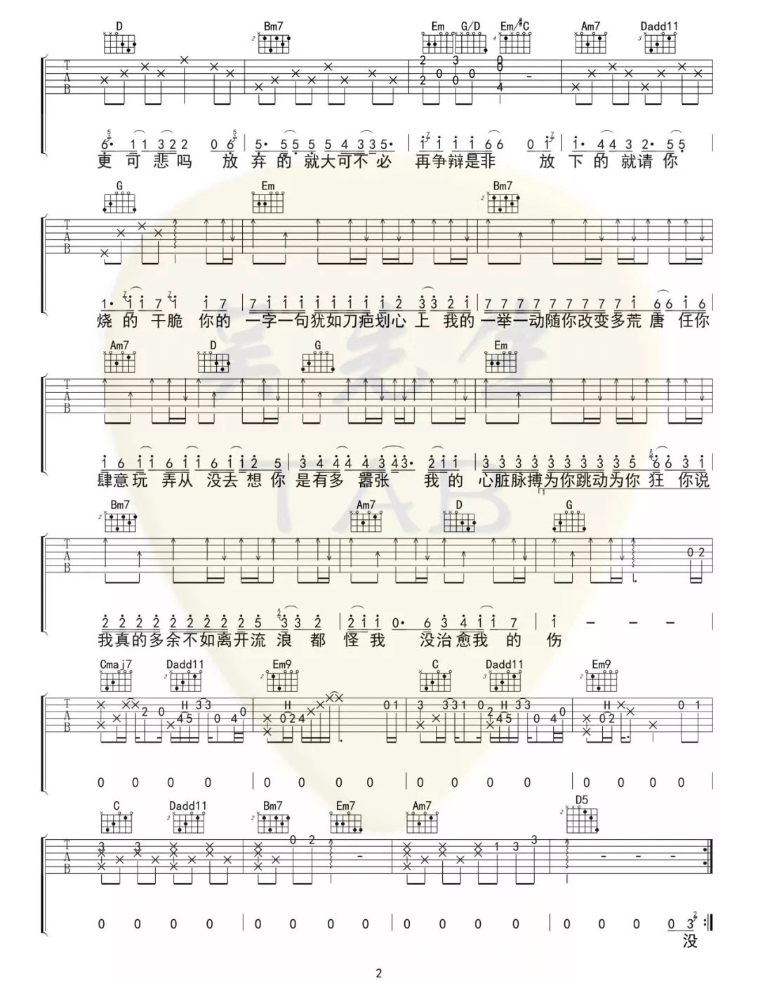 嚣张吉他谱2-en-G调指法