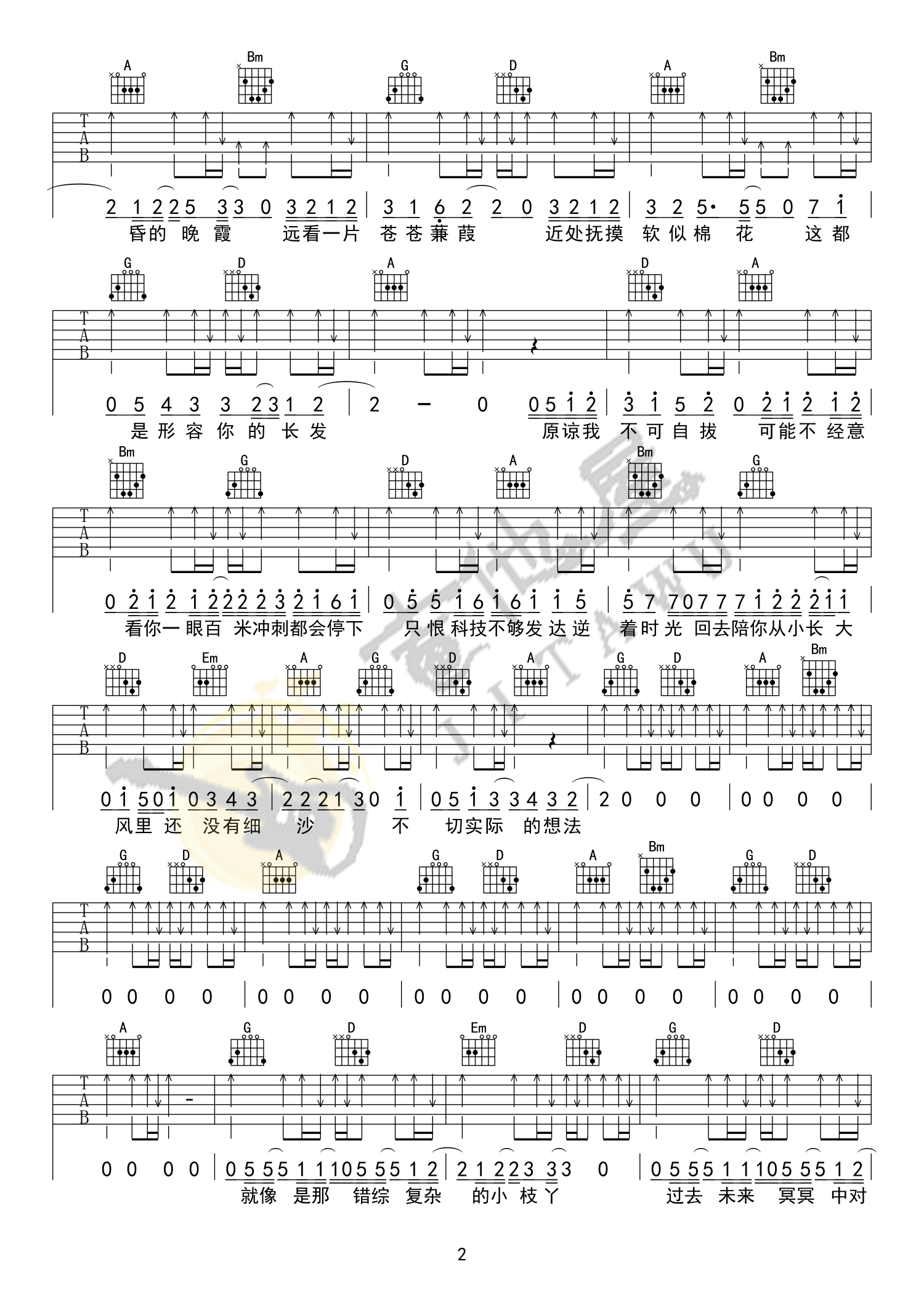 形容吉他谱2-沈以诚-G调指法