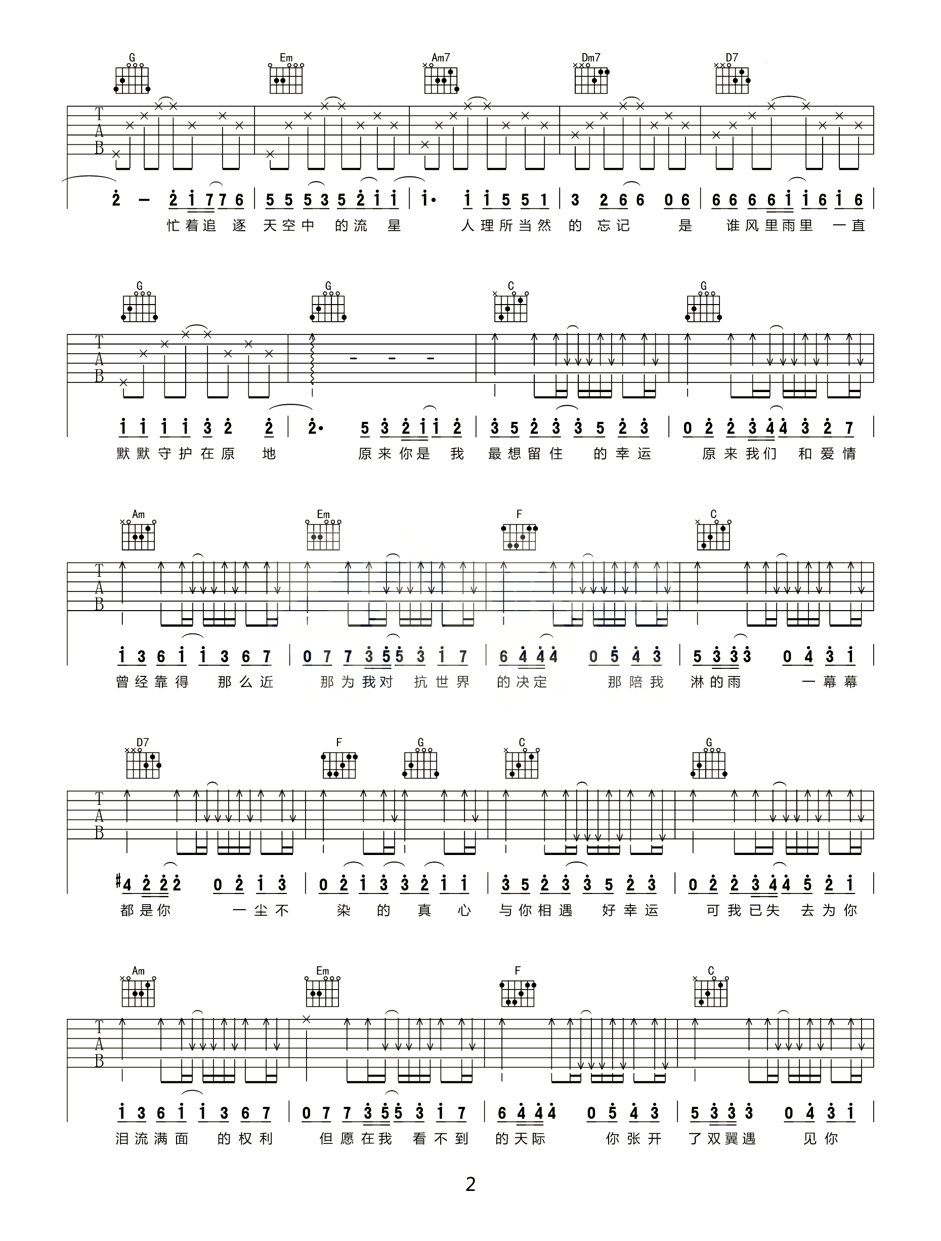 小幸运吉他谱2-田馥甄-C调指法