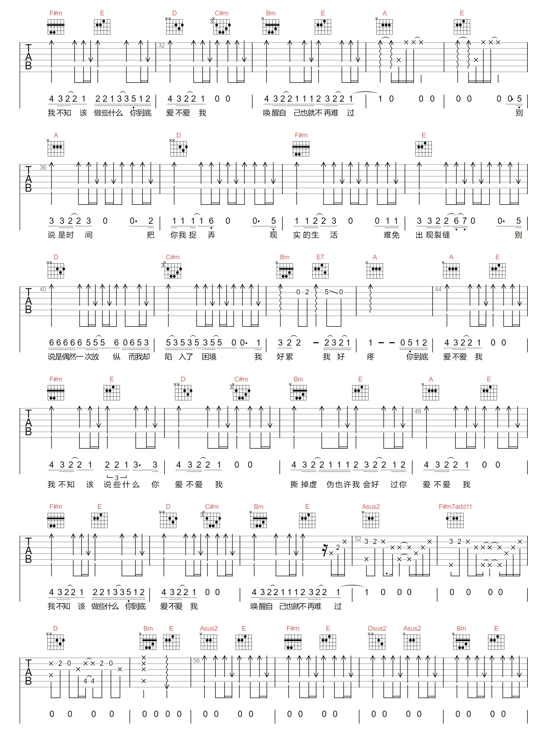 爱不爱我吉他谱2-零点乐队-A调指法
