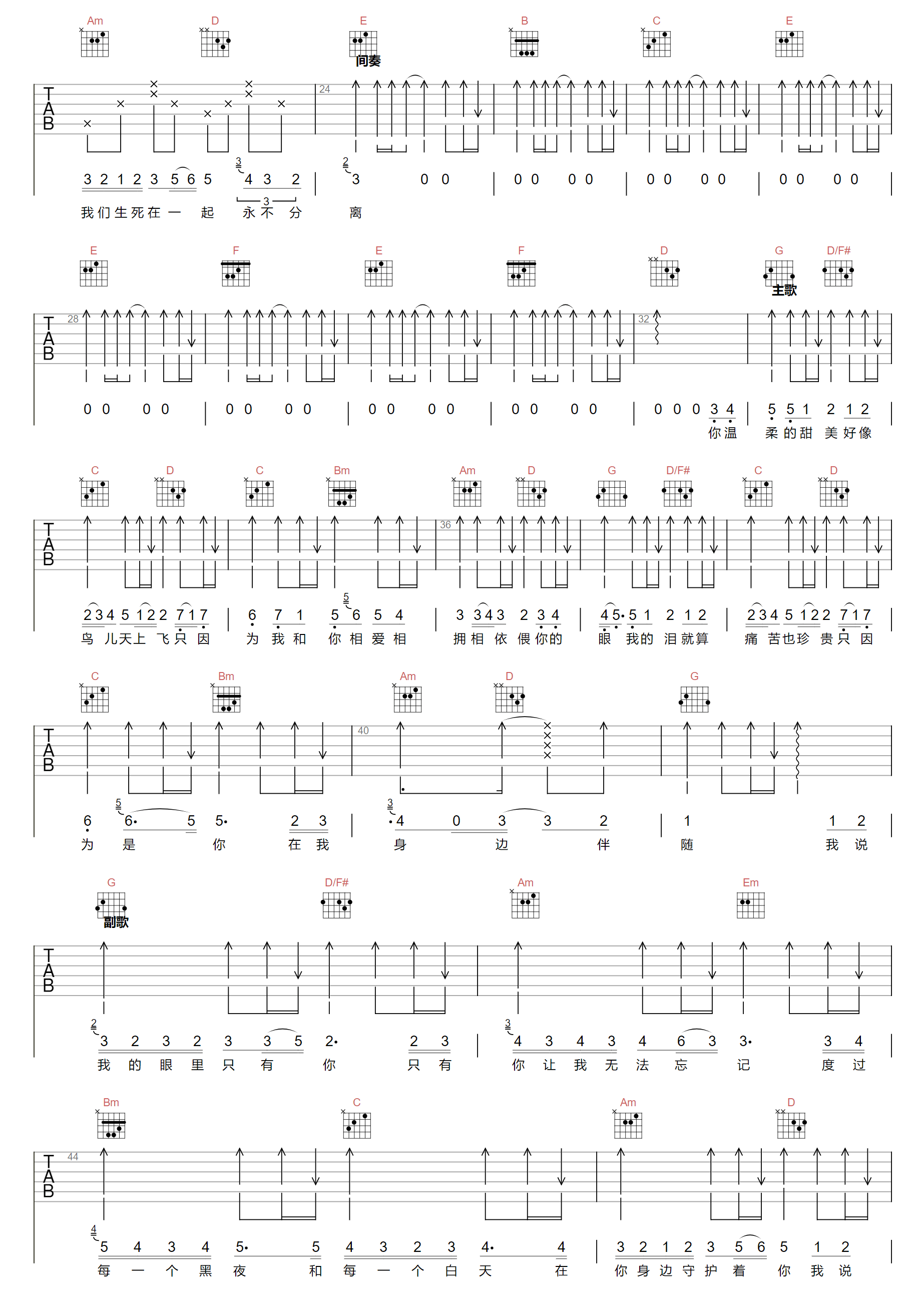 我的眼里只有你吉他谱2-周柯宇-G调指法