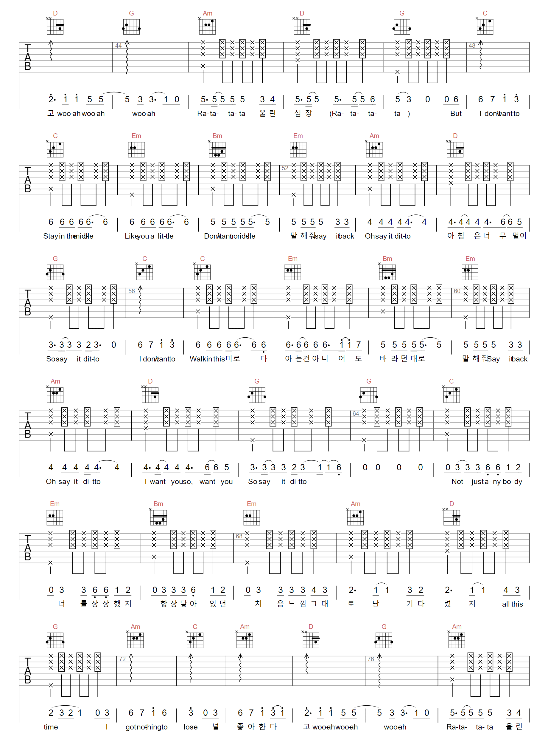 Ditto吉他谱2-NewJeans-G调指法