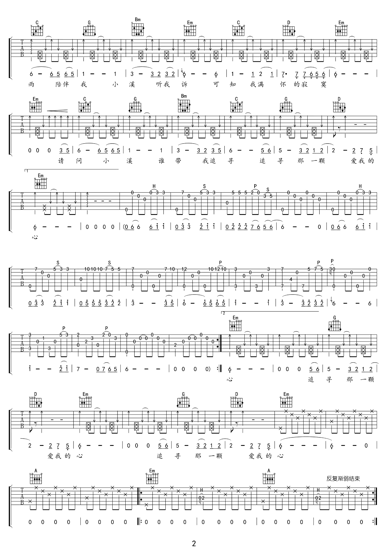 三月里的小雨吉他谱2-刘文正-G调指法