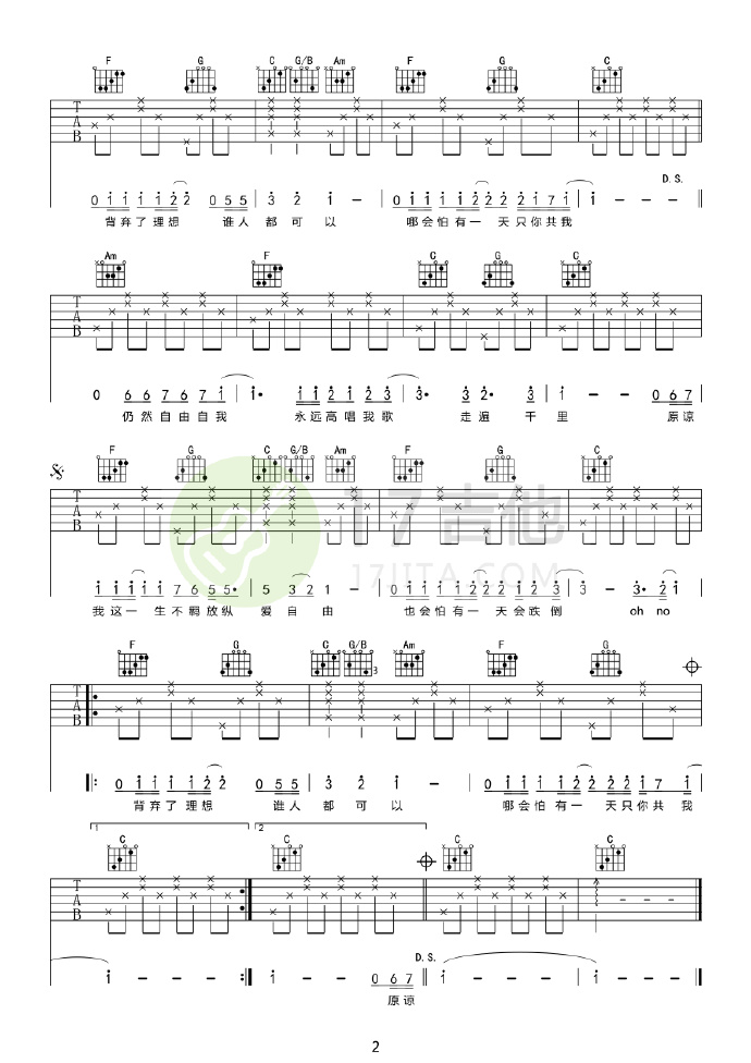 海阔天空吉他谱2-Beyond-C调指法