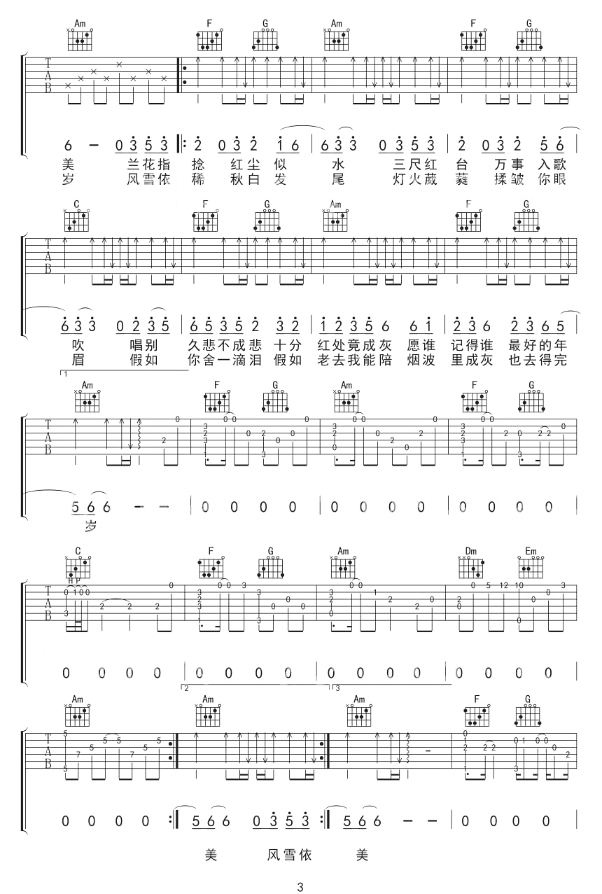 牵丝戏吉他谱3-银临-C调指法