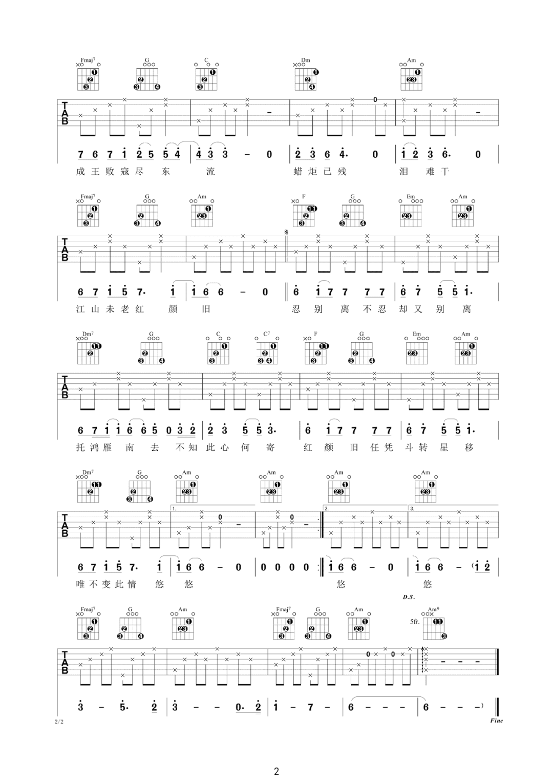 红颜旧吉他谱2-刘涛-C调指法