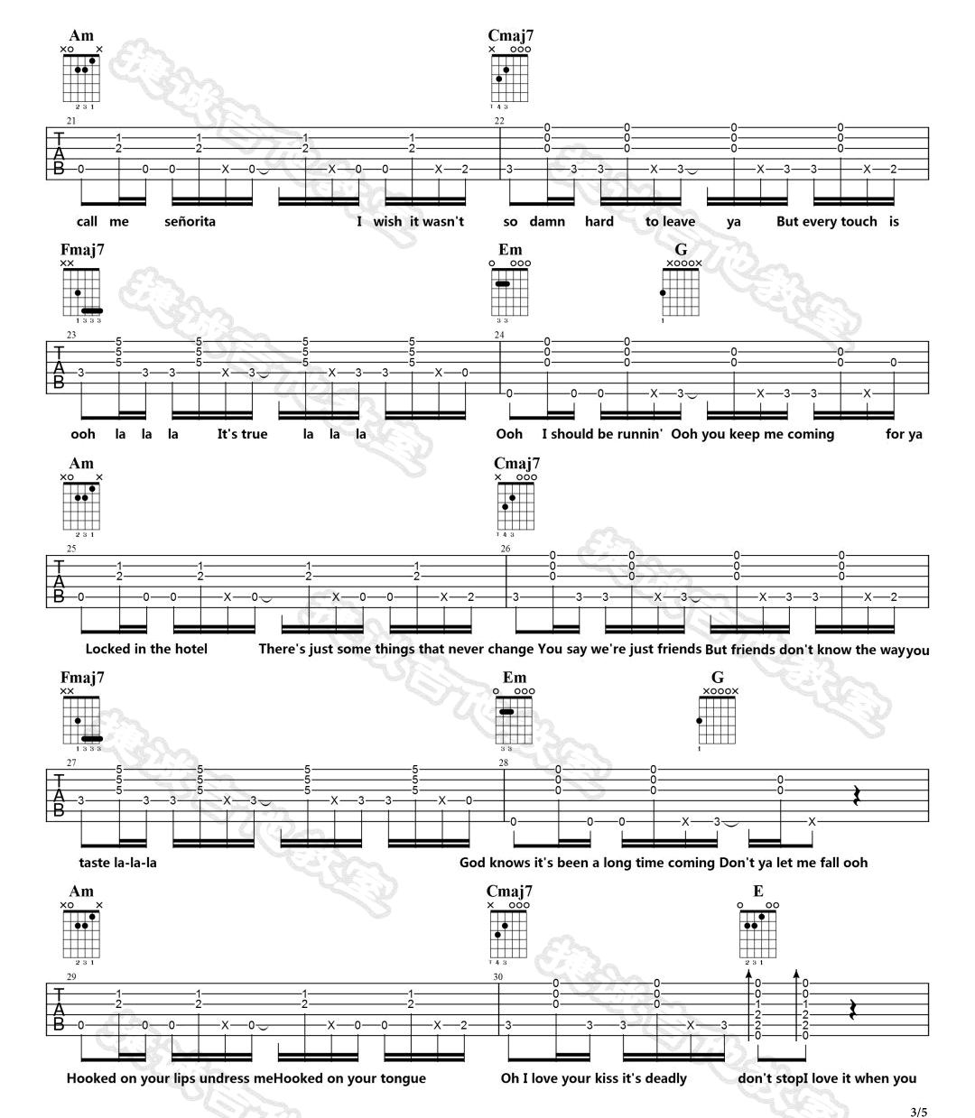 Senorita吉他谱3-Shawn-Mendes-C调指法