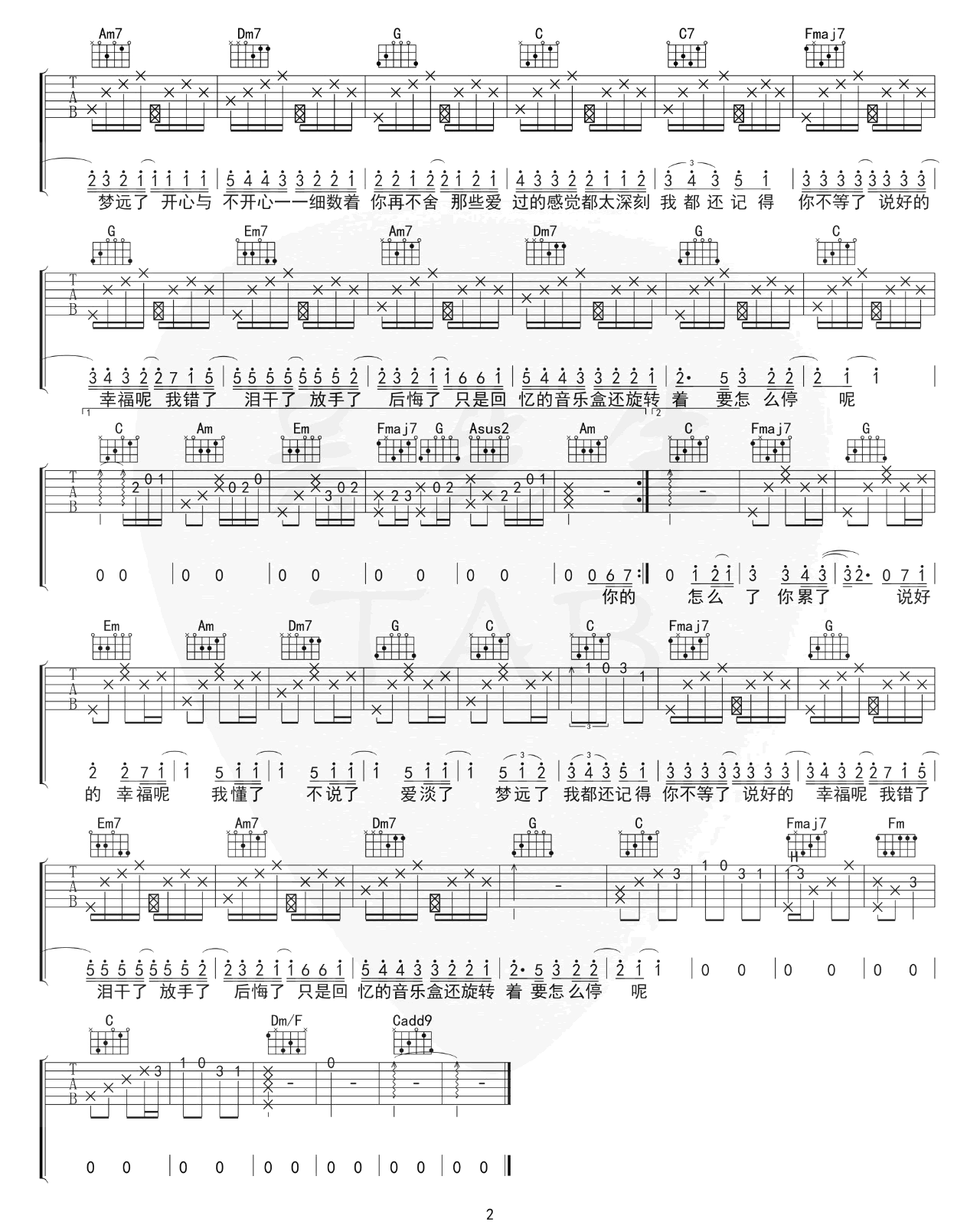 说好的幸福呢吉他谱2-周杰伦-C调指法