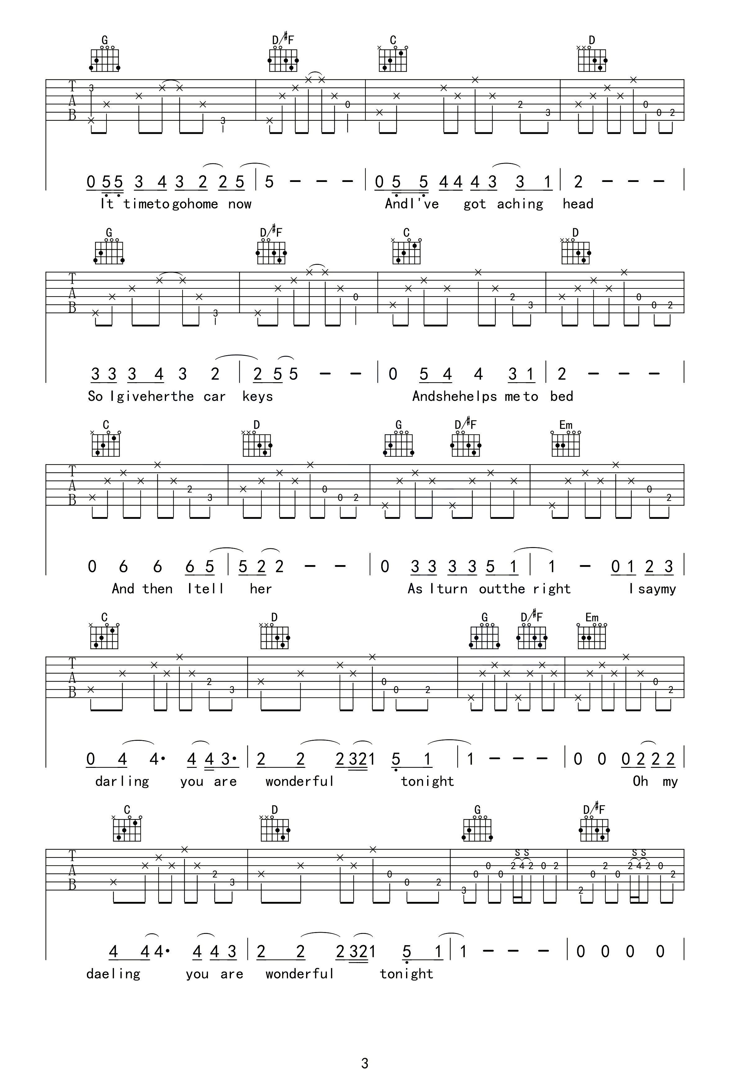 Wonderful-Tonight吉他谱3-Eric-Clapton-G调指法