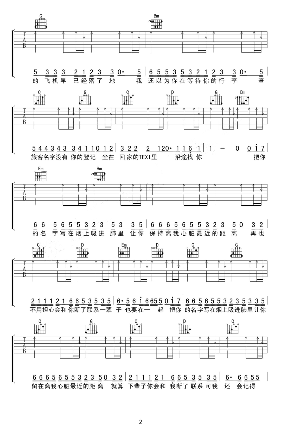 下辈子也要找到你吉他谱2-张艾文-G调指法