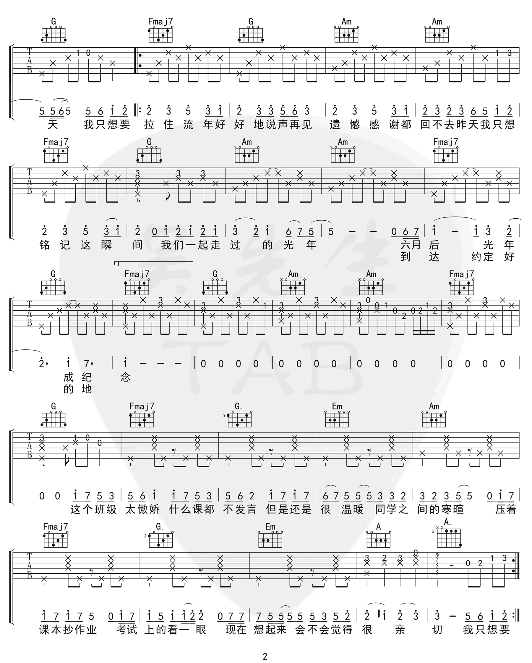 记念吉他谱2-雷雨心-C调指法