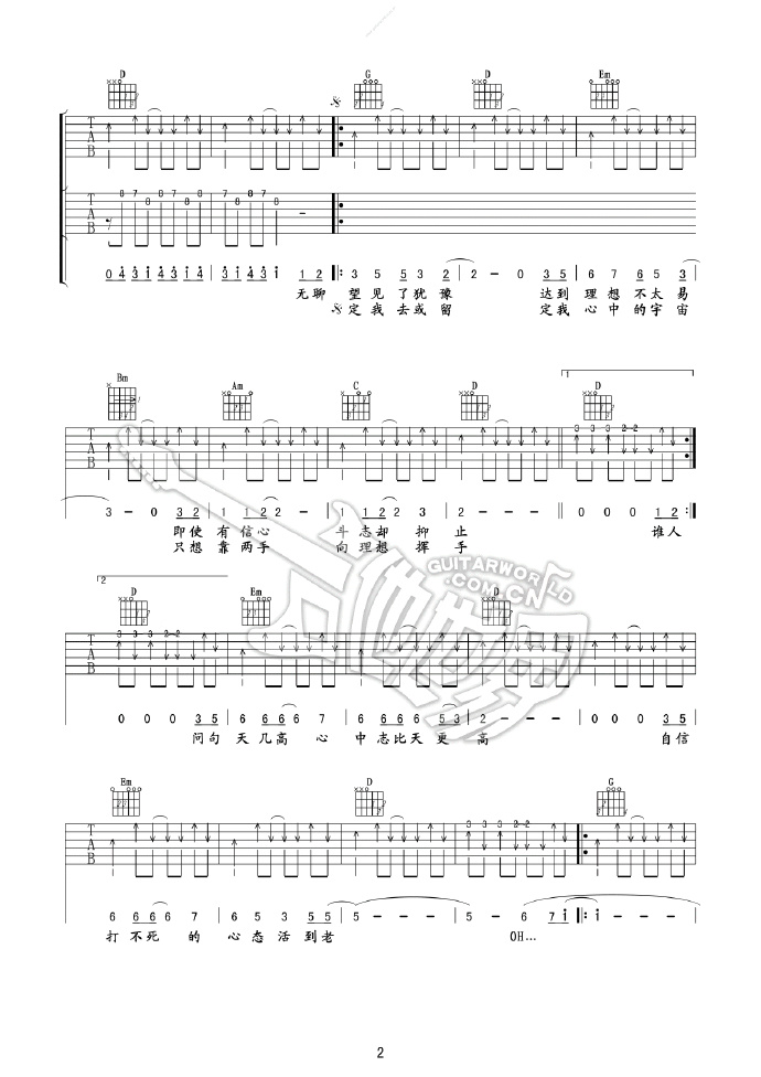 不再犹豫吉他谱2-Beyond-G调指法