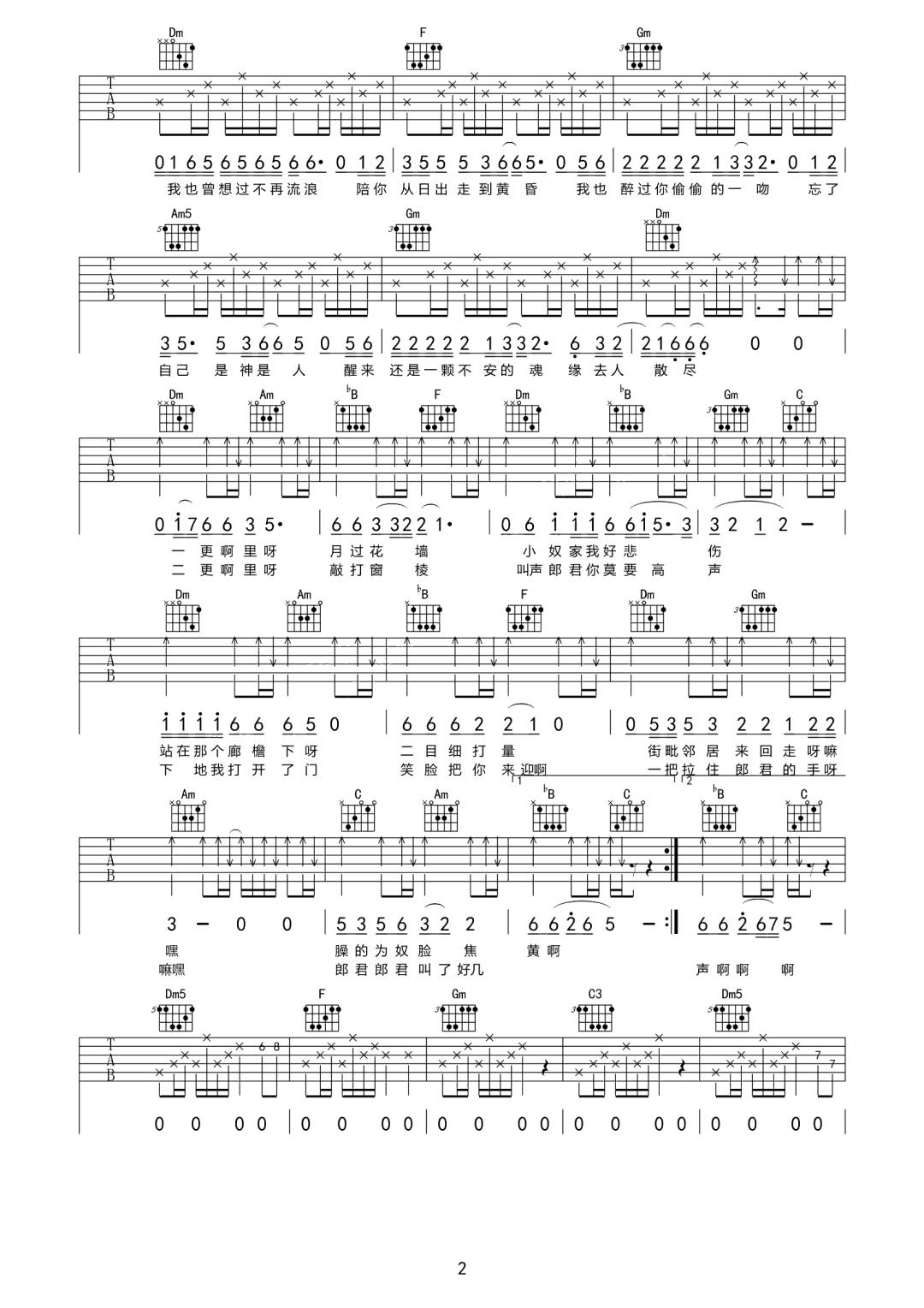 情人迷吉他谱2-王琪-F调指法