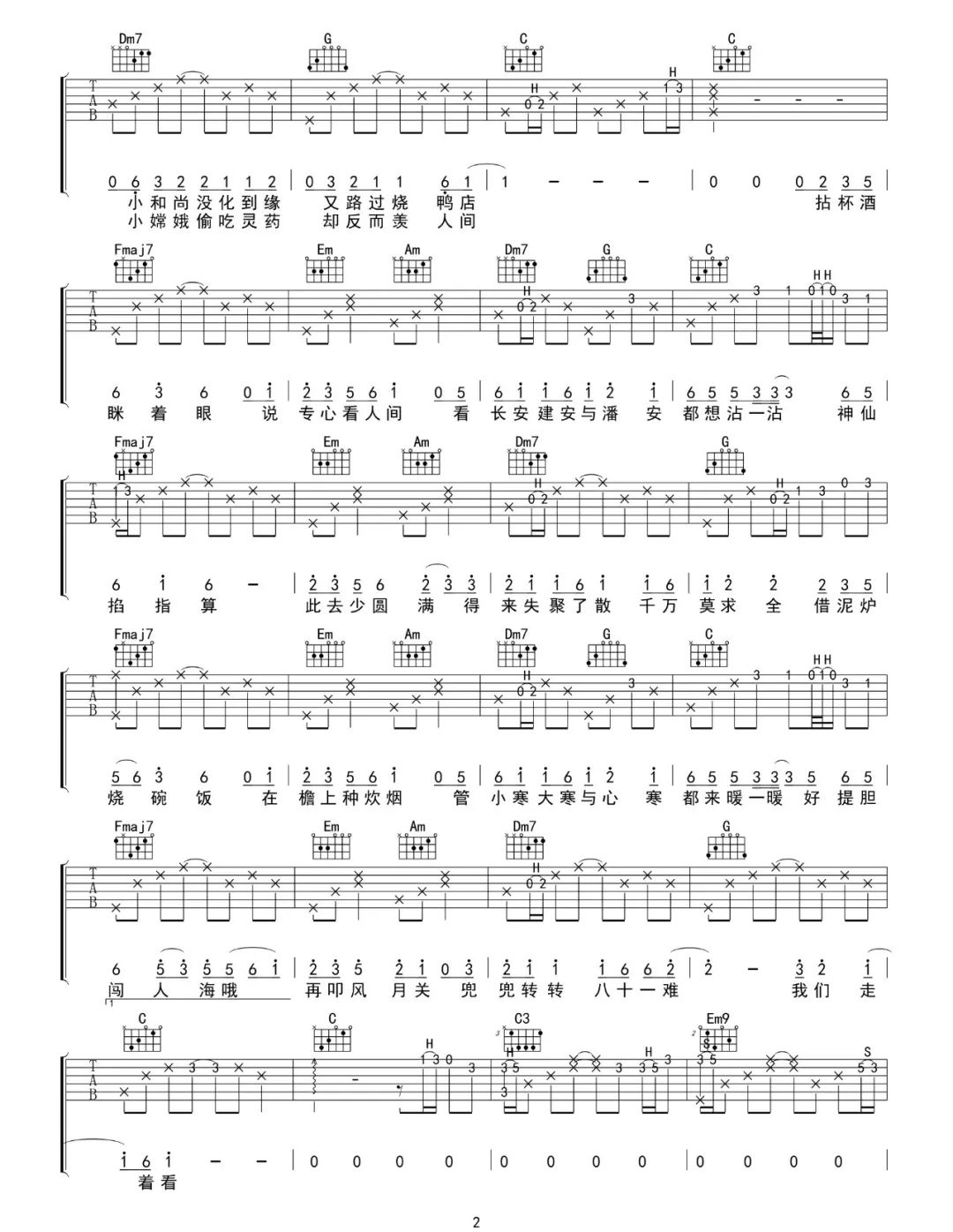 人间不值得吉他谱2-黄诗扶-C调指法