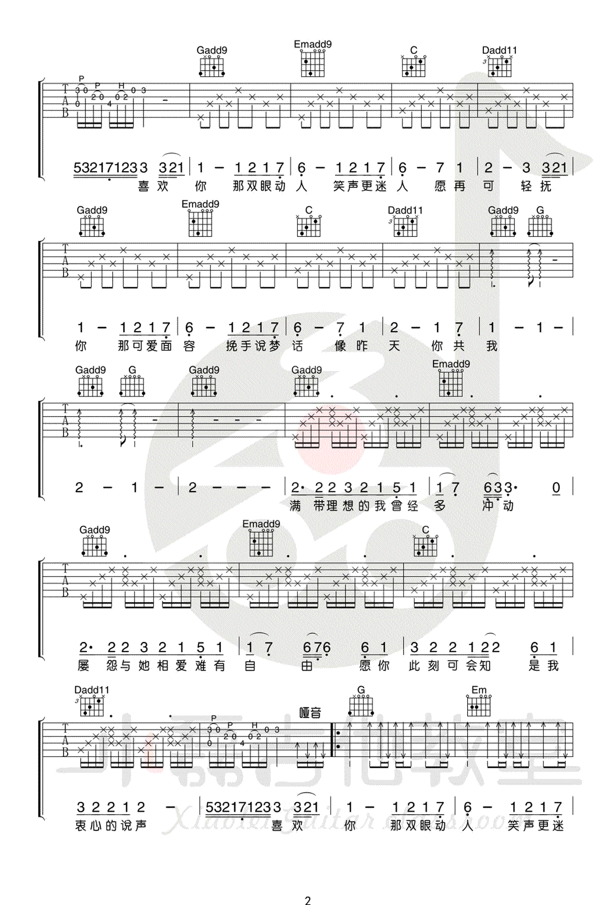 喜欢你吉他谱2-Beyond-G调指法