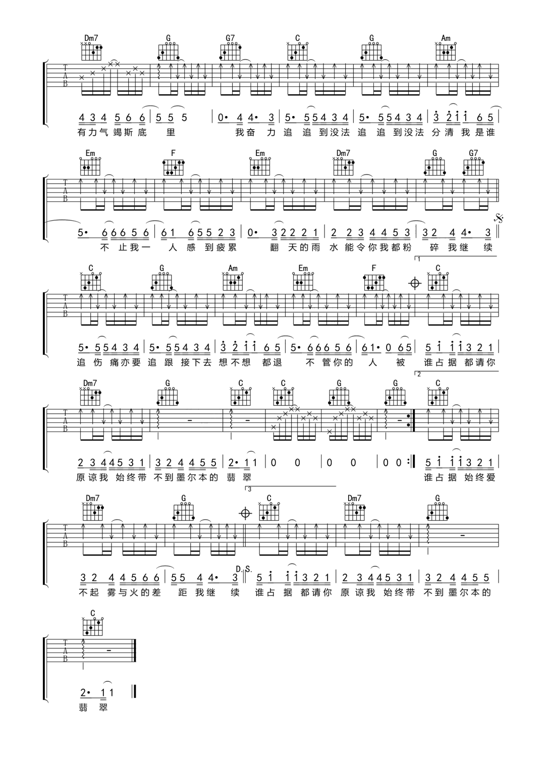 墨尔本的翡翠吉他谱2-林颐-C调指法