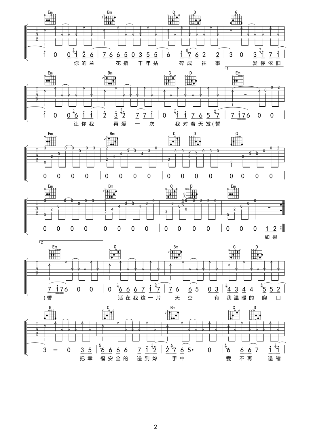 兰花指吉他谱2-阿里郎-G调指法