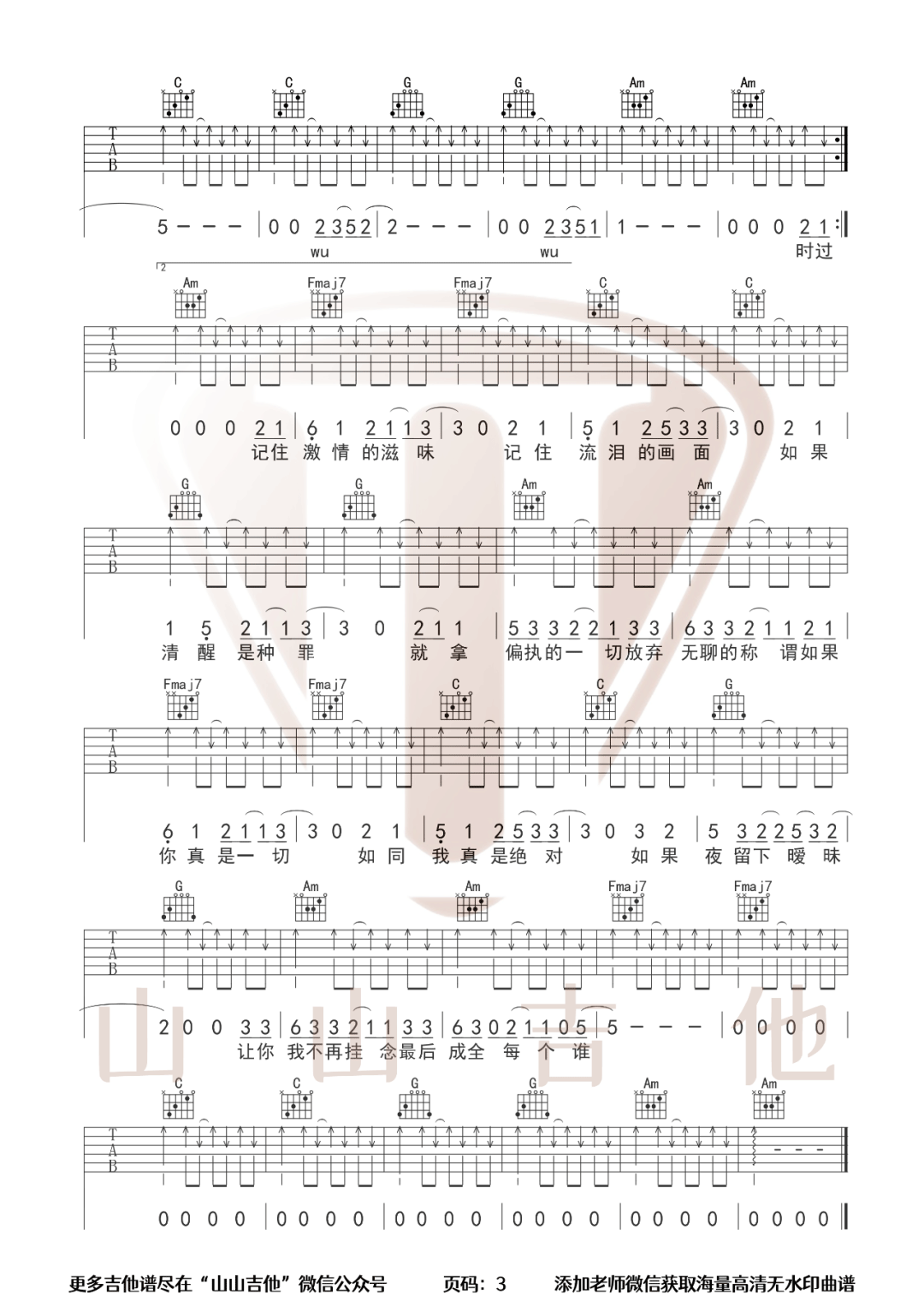 带我去找夜生活吉他谱3-告五人-C调指法