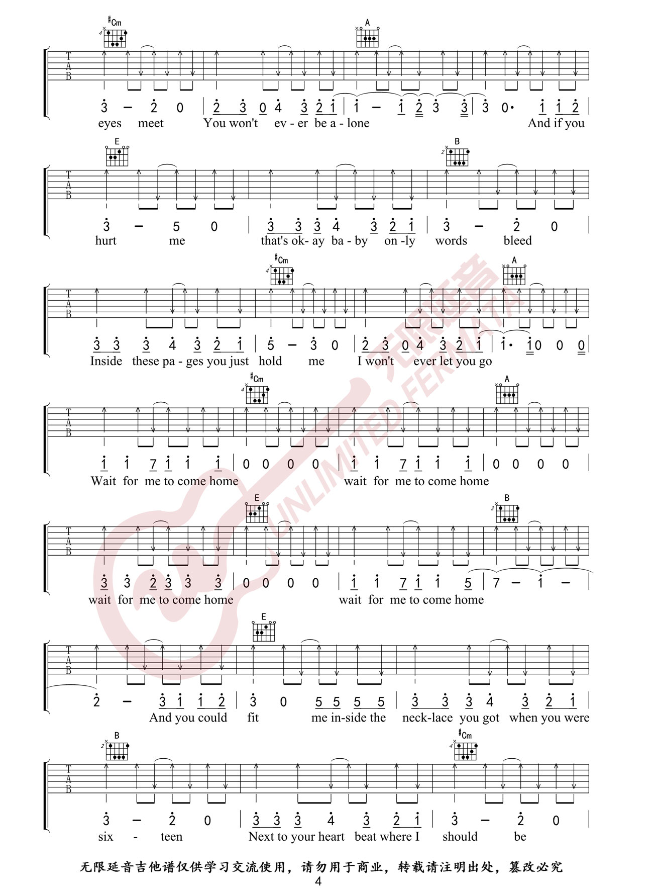 Photograph吉他谱4-Ed-Sheeran-E调指法