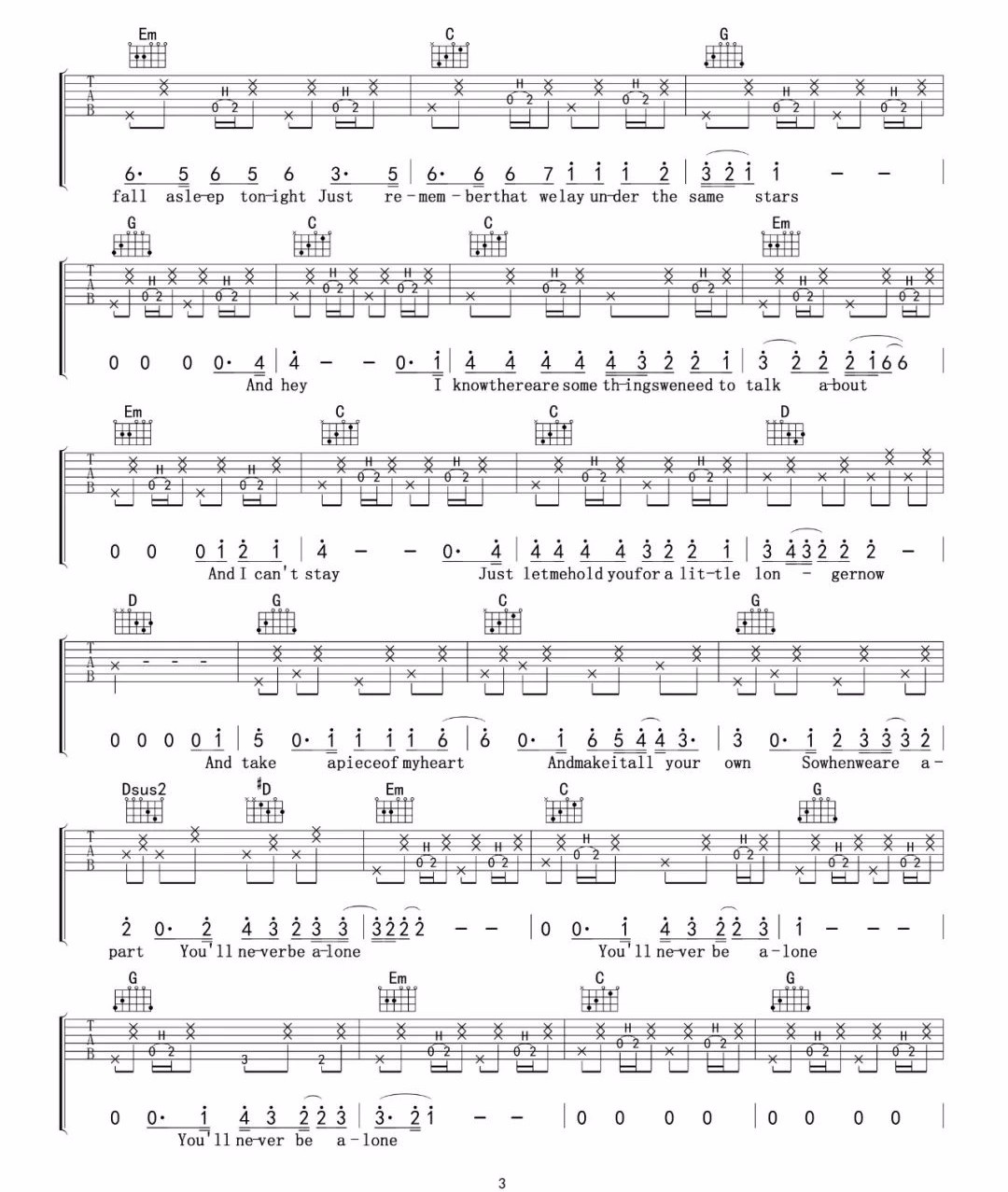 Never-Be-Alone吉他谱3-Shawn-Mendes-G调指法