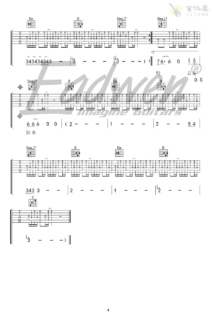 故乡吉他谱4-许巍-G调指法