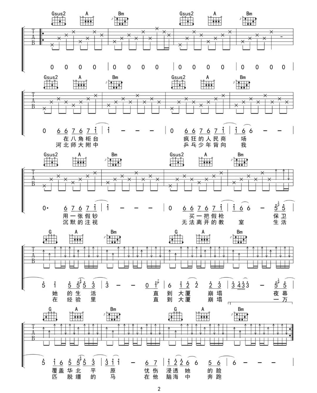 杀死那个石家庄人吉他谱2-包师语-D调指法