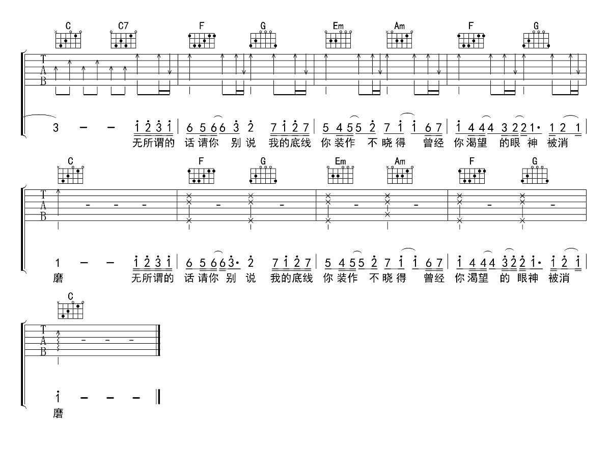 喷泉吉他谱2-周张煜-C调指法
