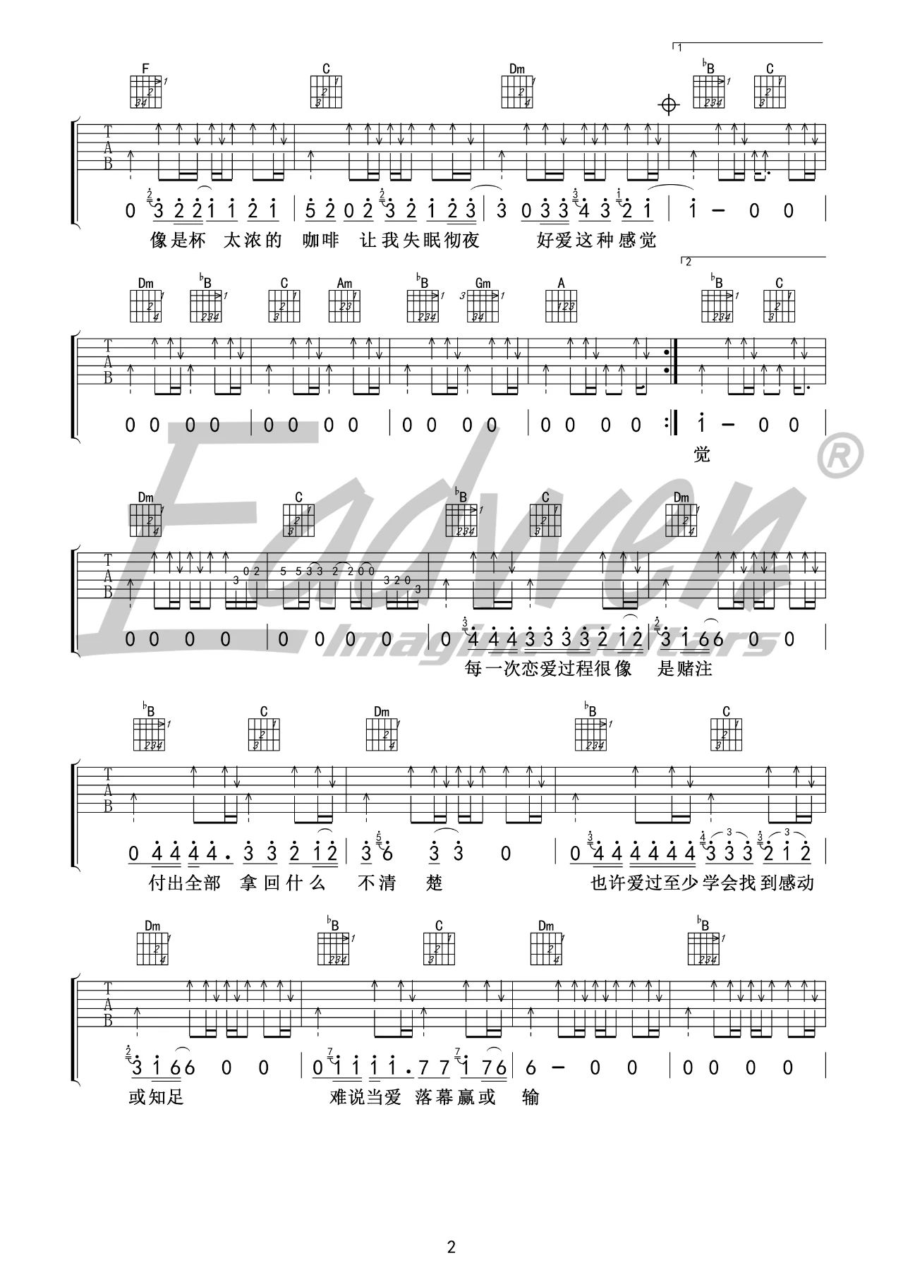 Dear-John吉他谱2-比莉-F调指法