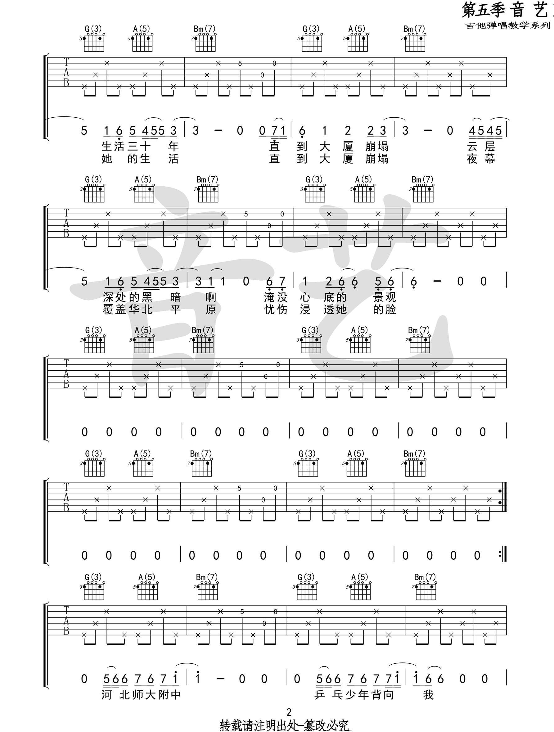 杀死那个石家庄人吉他谱2-万能青年旅店-D调指法