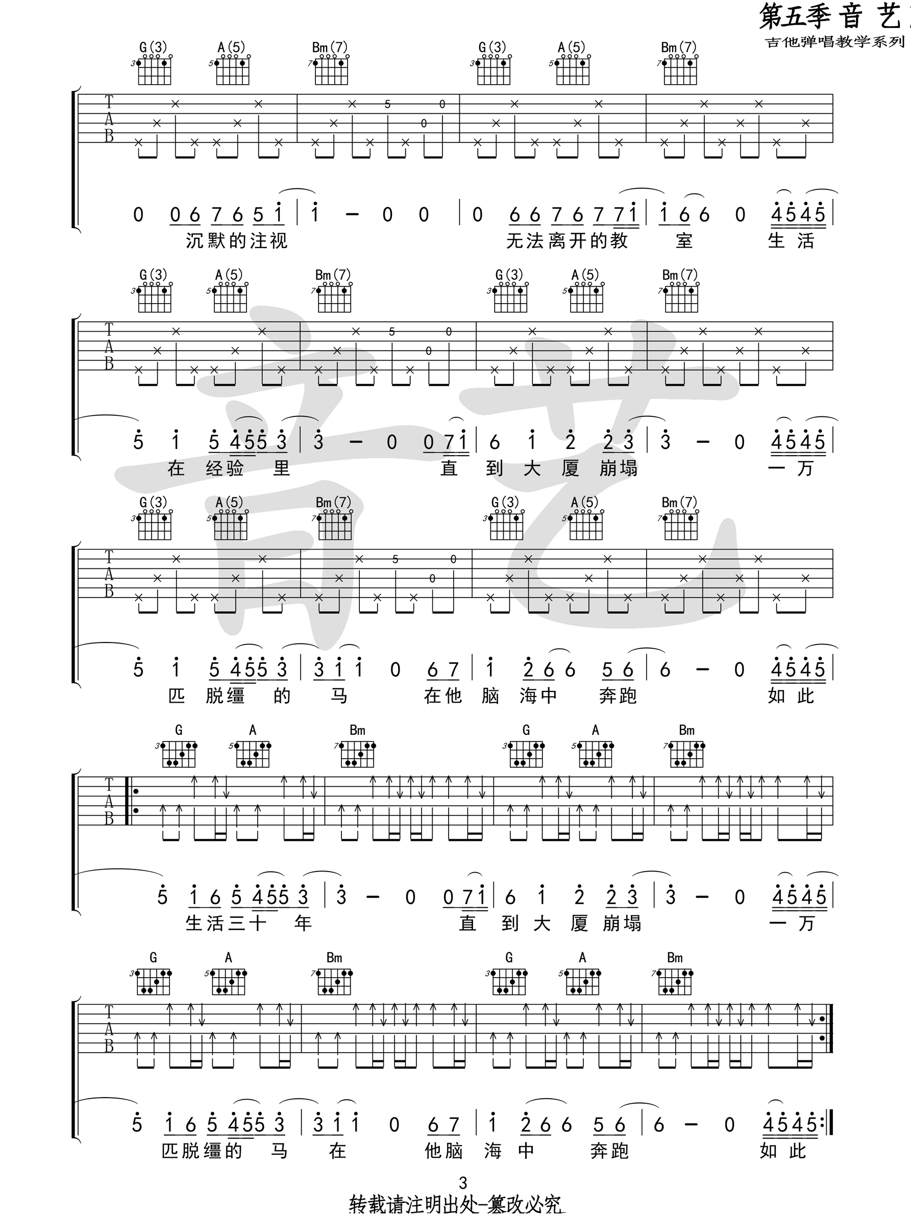 杀死那个石家庄人吉他谱3-万能青年旅店-D调指法