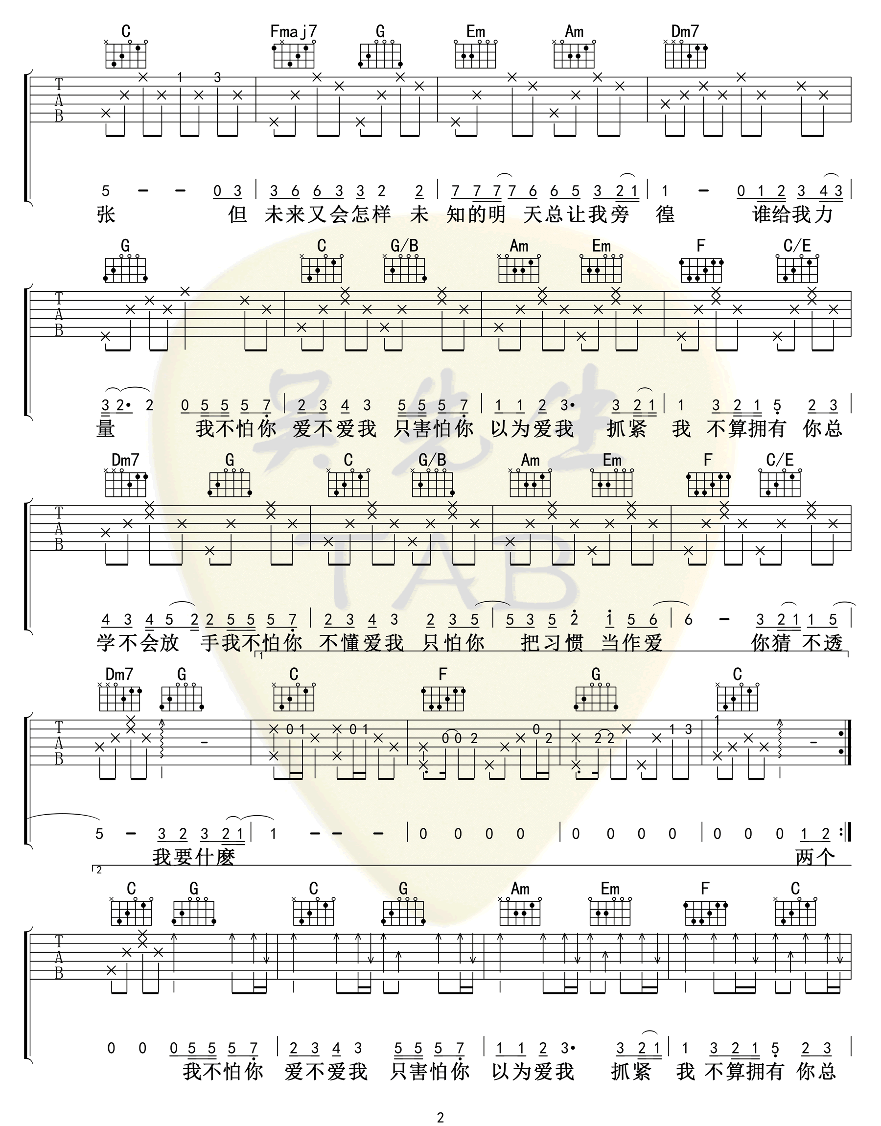 这就是爱吗吉他谱2-容祖儿-C调指法