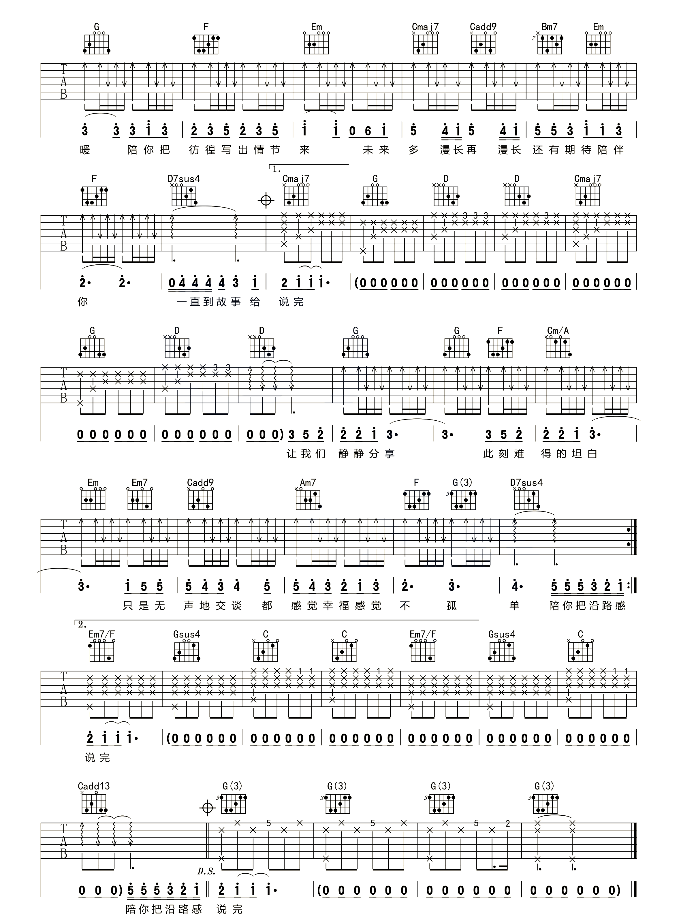 陪你度过漫长岁月吉他谱2-陈奕迅-G调指法