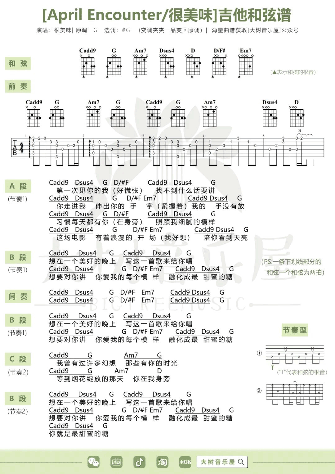 April-Encounter吉他谱4-很美味-G调指法