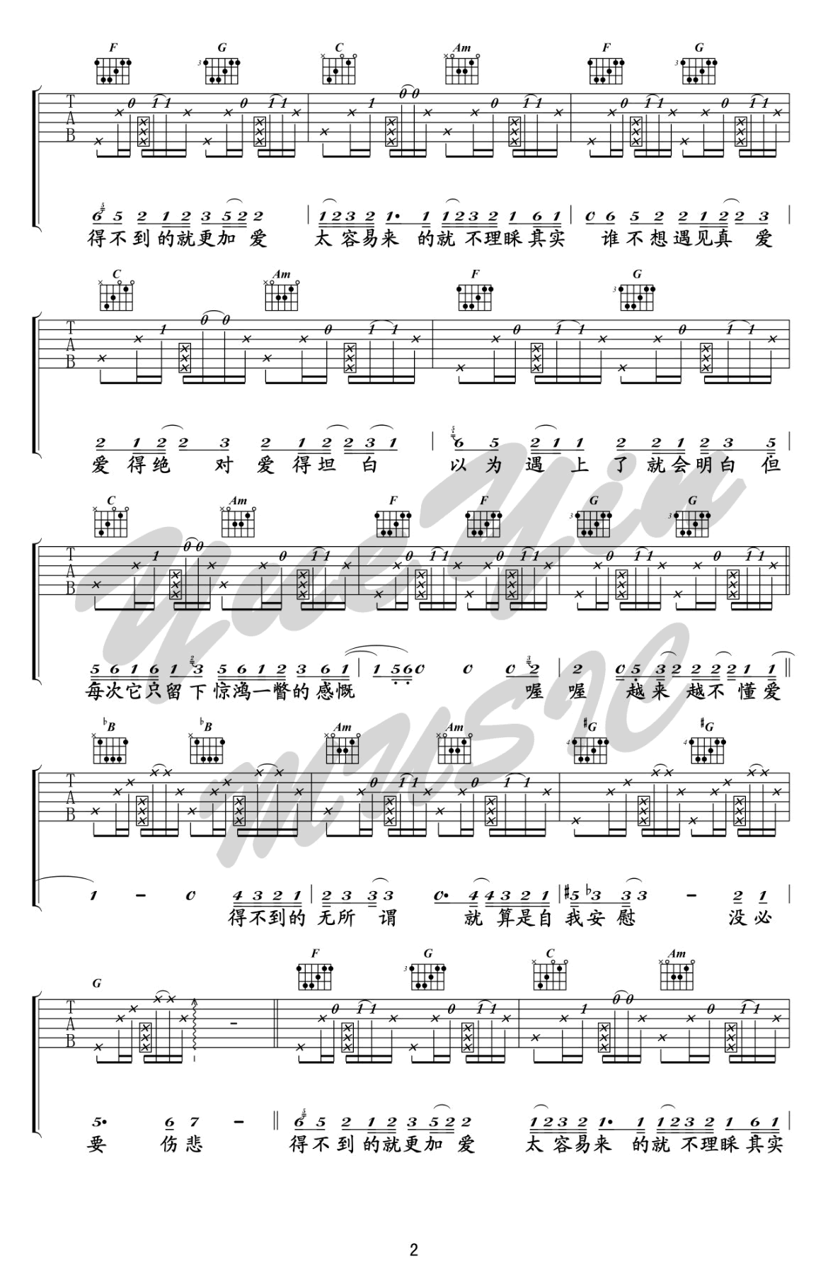 越来越不懂吉他谱2-蔡健雅-C调指法