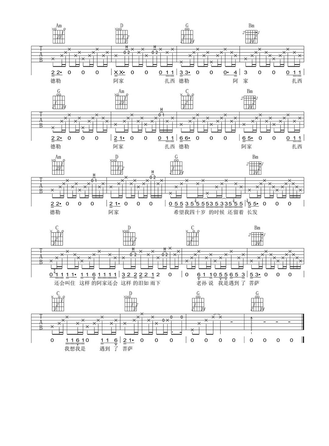 一根彩辫吉他谱4-风子-G调指法