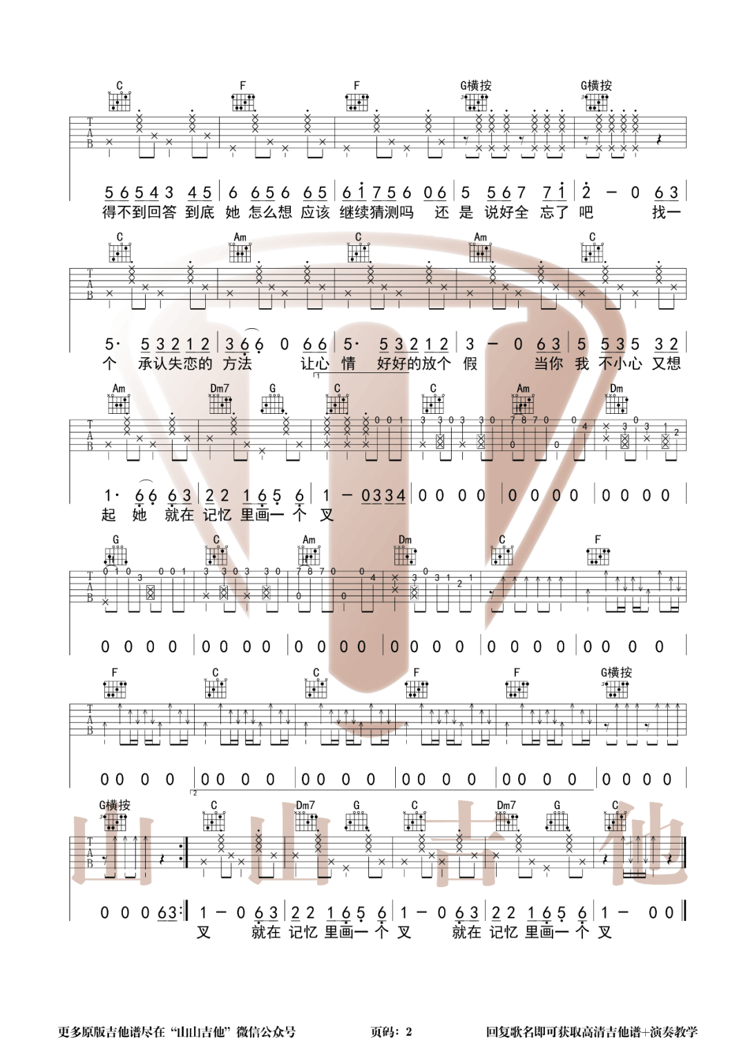 失恋阵线联盟吉他谱2-草蜢-C调指法