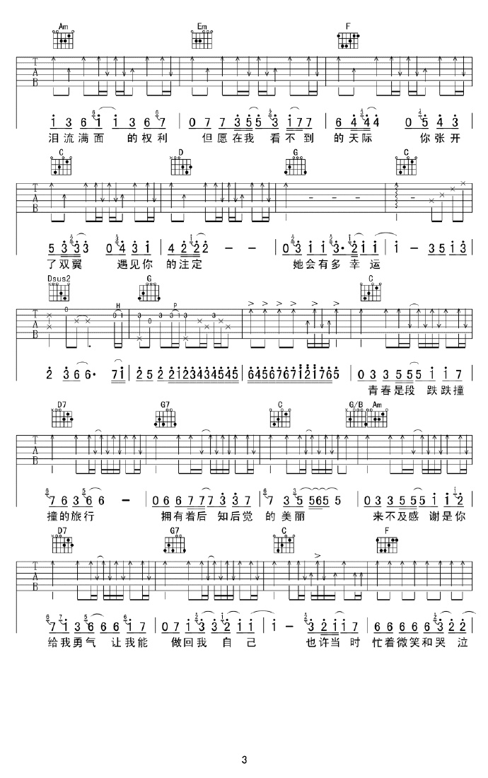 小幸运吉他谱3-田馥甄-C调指法