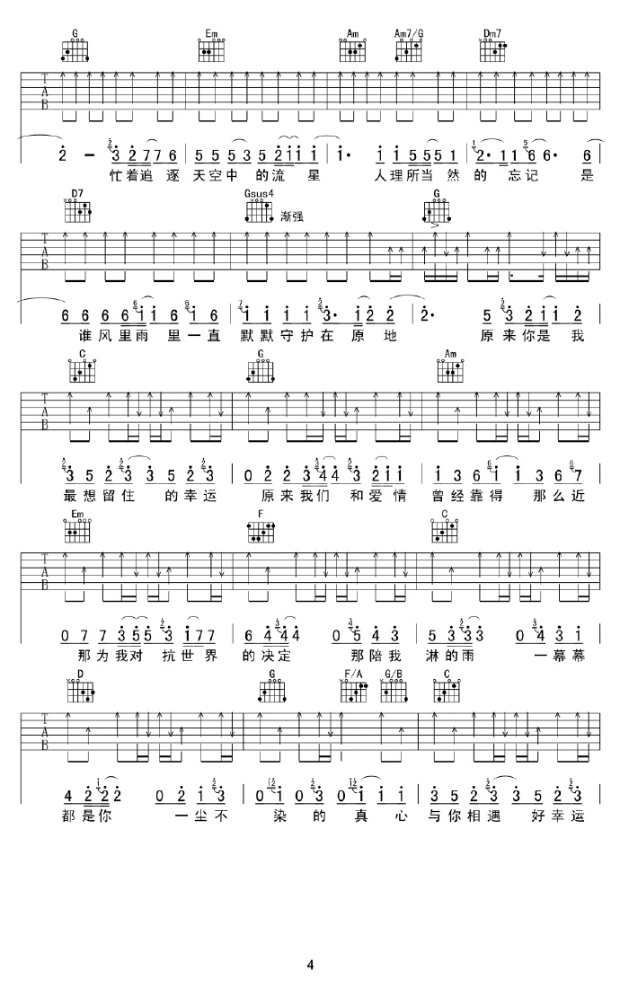 小幸运吉他谱4-田馥甄-C调指法