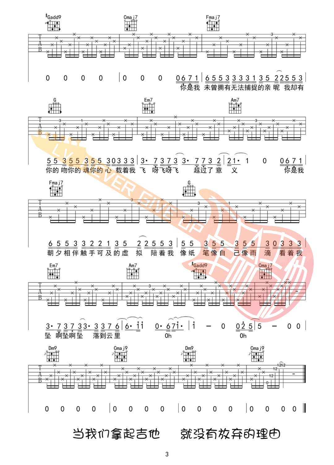 虚拟吉他谱3-陈粒-C调指法