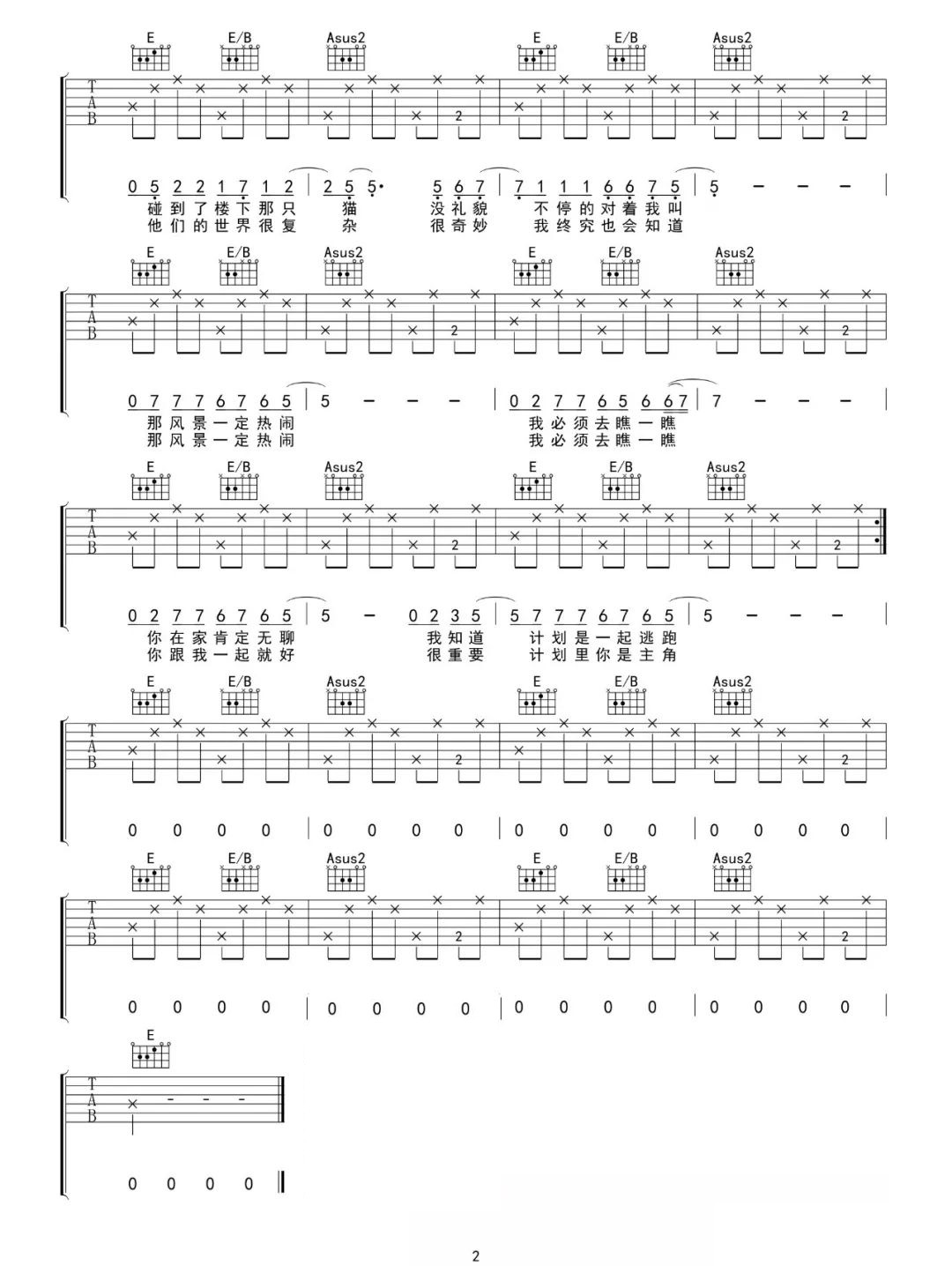 四月变成一座桥吉他谱2-花粥-A调指法