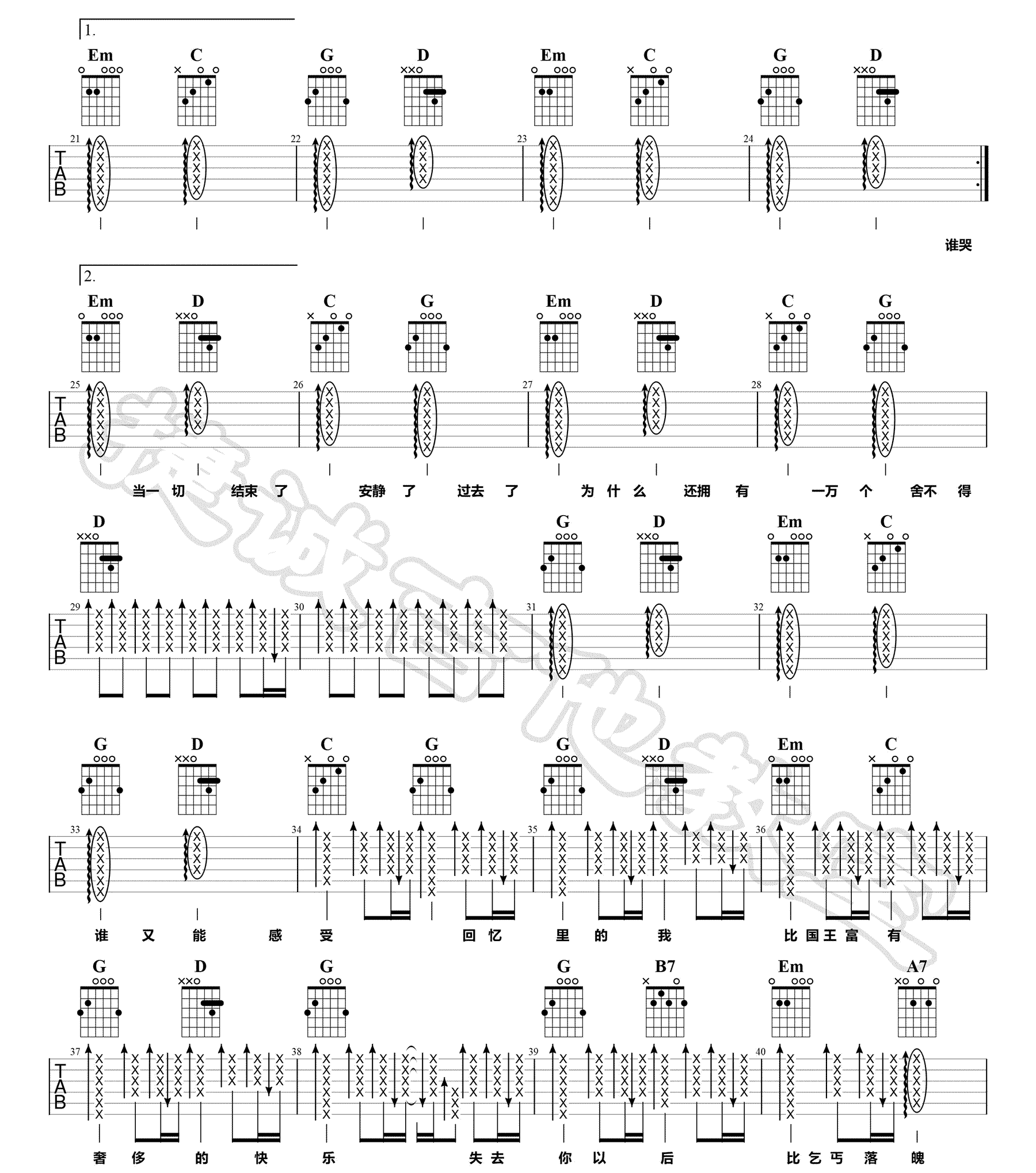 国王与乞丐吉他谱2-华晨宇-G调指法