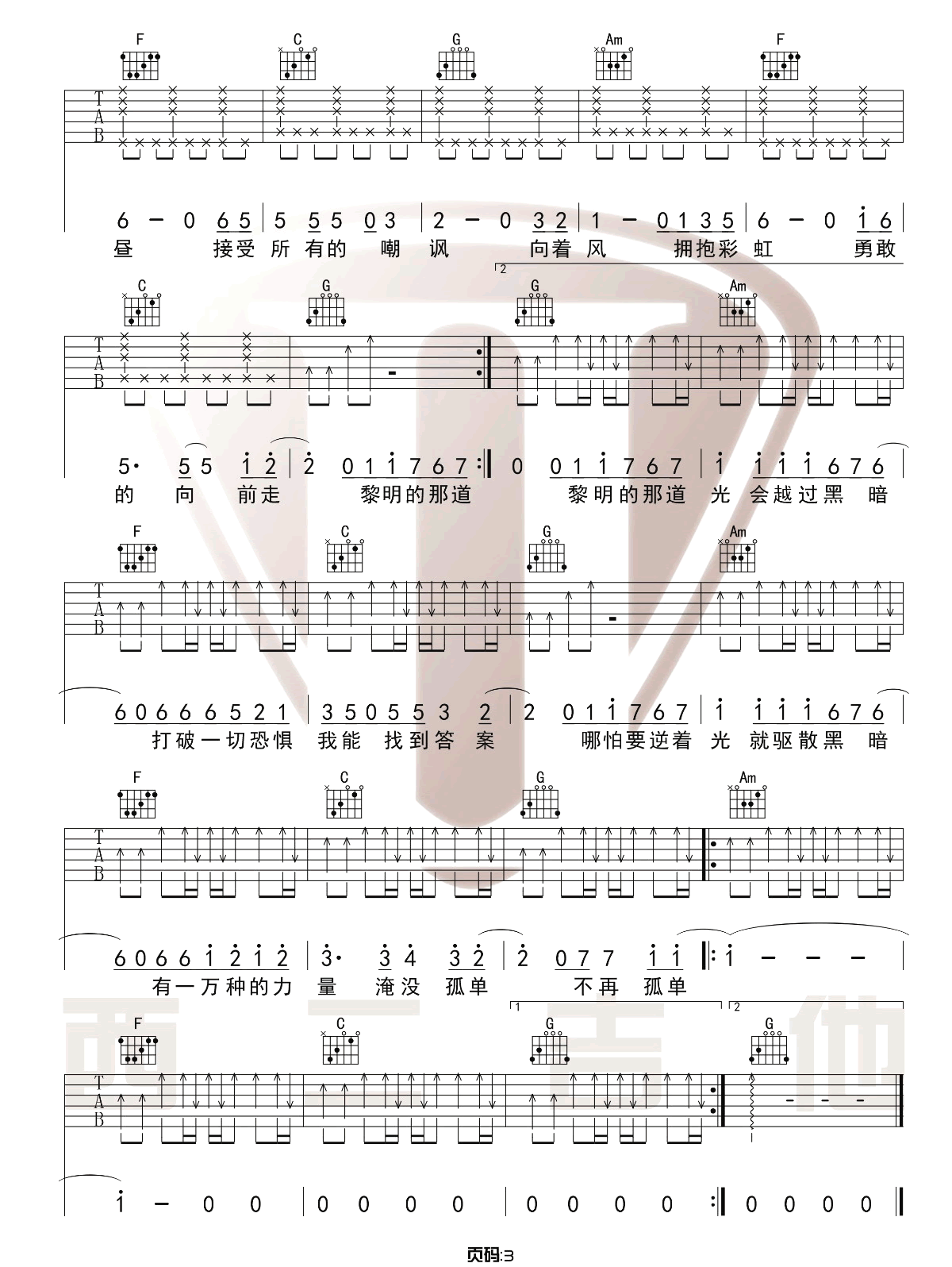 你的答案吉他谱3-阿冗-C调指法