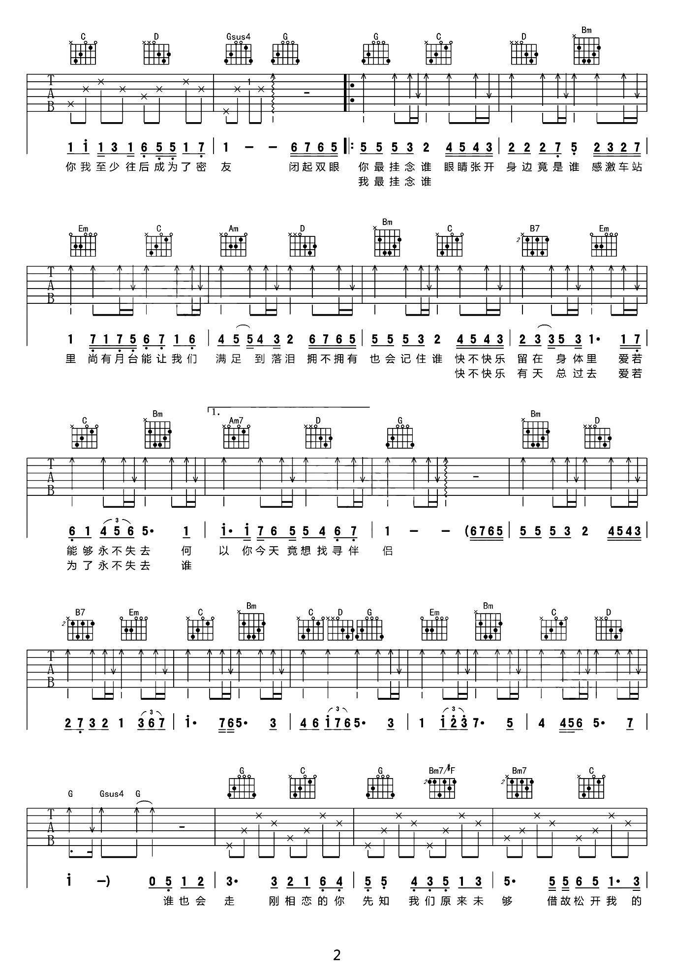 人来人往吉他谱2-陈奕迅-G调指法