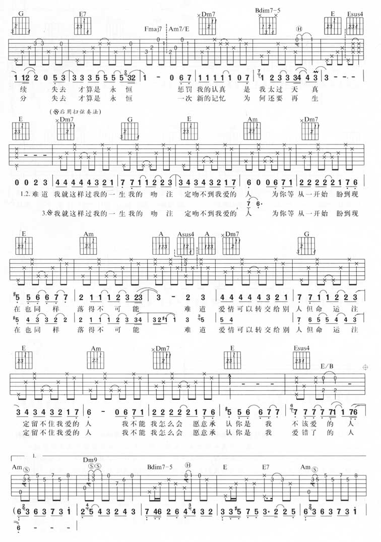 从开始到现在吉他谱2-张信哲-C调指法