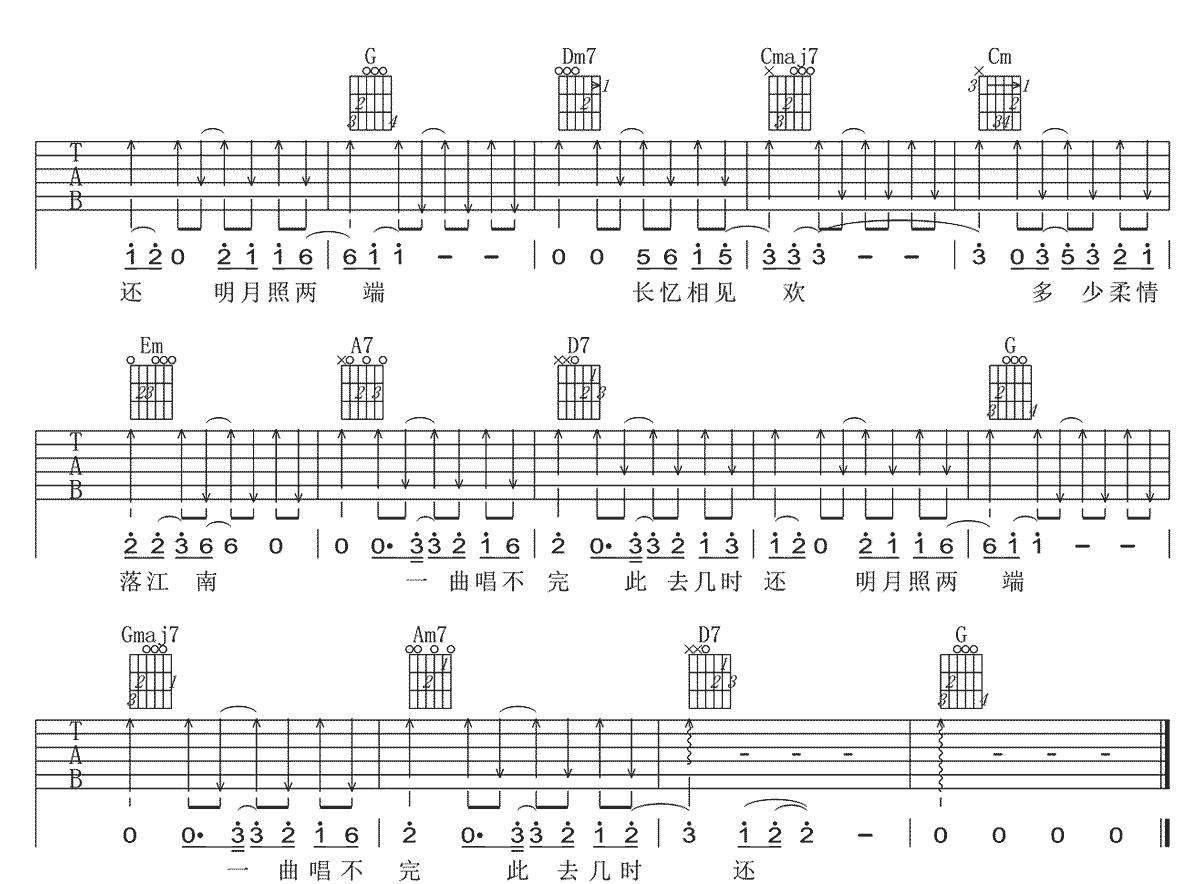 水乡吉他谱3-毛不易-G调指法