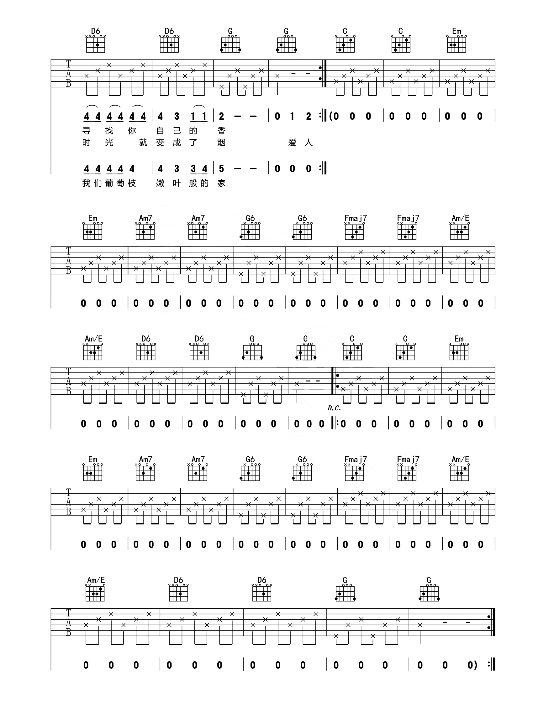 米店吉他谱2-张玮玮-C调指法
