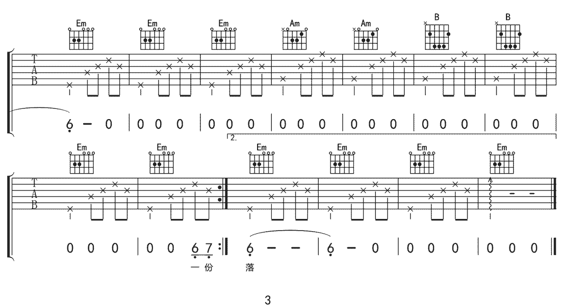 时光笔墨吉他谱3-张碧晨-G调指法