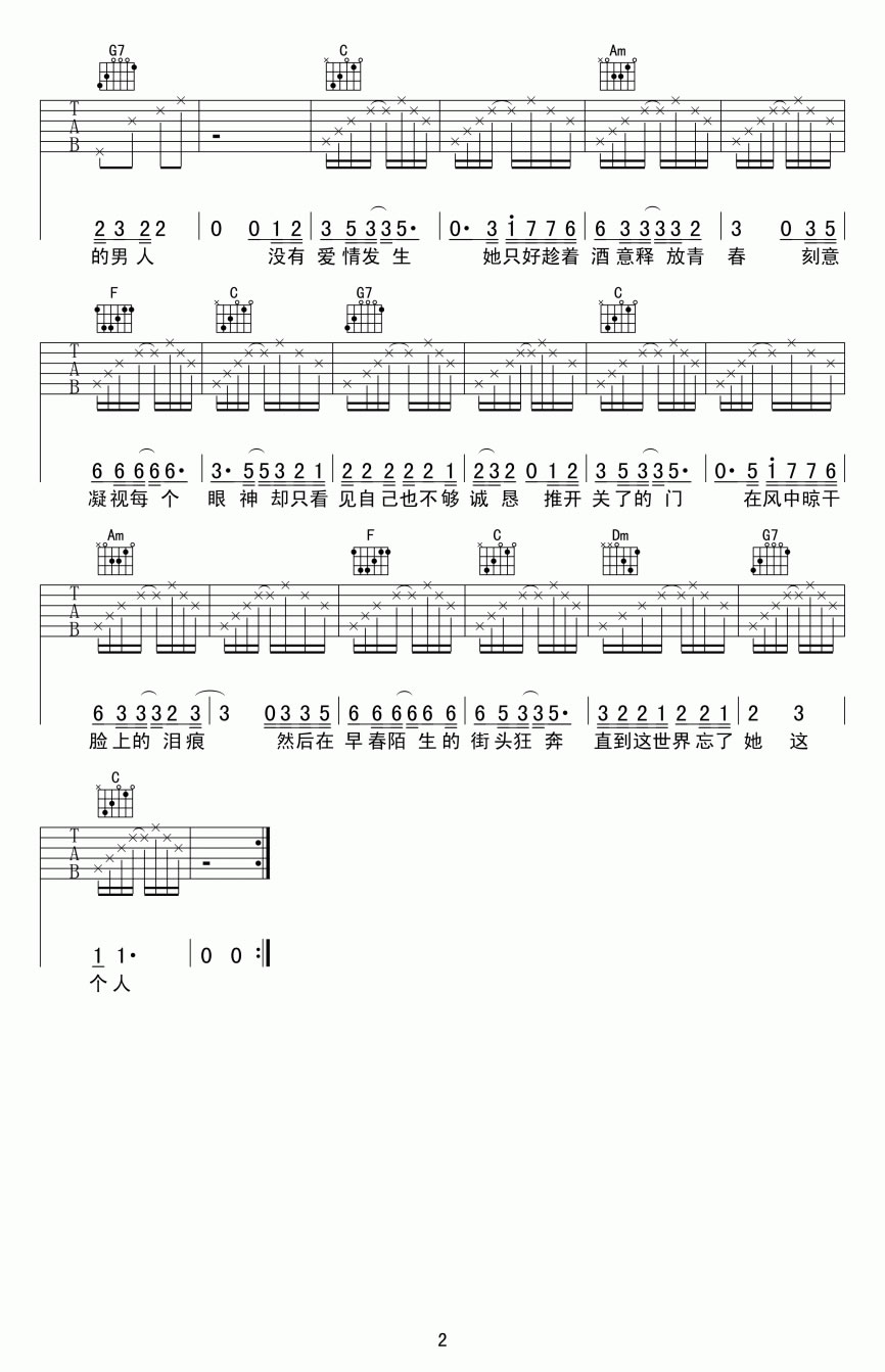 失踪吉他谱2-林忆莲-C调指法